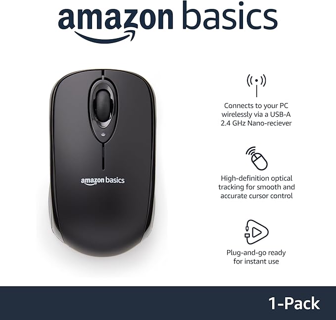 Wireless Optical Computer Mouse with USB Nano Receiver, Black