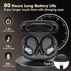 Wireless Earbuds, Sports Bluetooth Headphones, 80Hrs Playtime Ear Buds with LED Power Display, Noise Canceling Headset, IPX7 Waterproof Earphones for Workout/Running (Black)