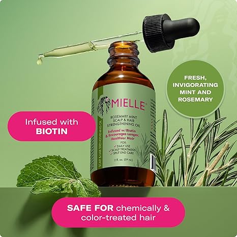 Mielle Organics Rosemary & Mint Hair Oil, Split Ends & Dry Scalp Treatment - Made with Biotin & Essential Oils for Strengthening, Soothing, Moisturizing & Encouraging Longer, Healthier Hair (2 Fl Oz)