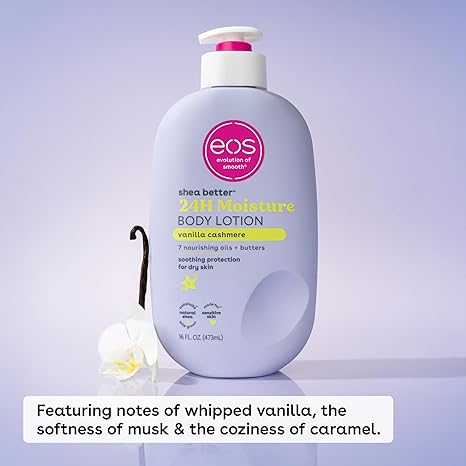 eos Shea Better Body Lotion Vanilla Cashmere, 24-Hour Moisture Skin Care, Lightweight & Non-Greasy, Natural Shea, Vegan, Vanilla Body Lotion, 16 fl oz