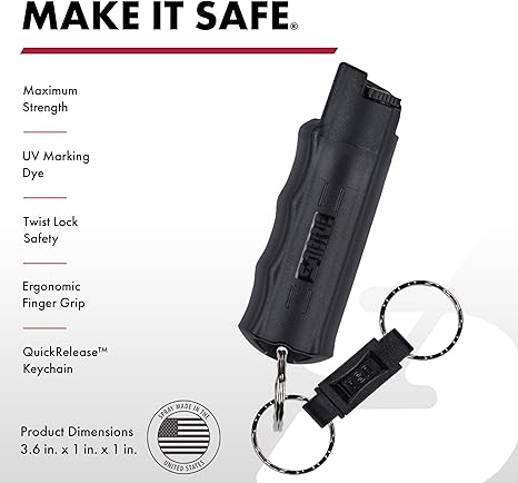 SABRE Pepper Spray, Quick Release Keychain for Easy Carry and Fast Access, Finger Grip for More Accurate and Faster Aim, Maximum Police Strength OC Spray, 0.54 fl oz, Secure and Easy to Use Safety