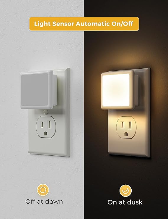L LOHAS LED Night Lights Plug into Wall 2-Pack, 0.3W Plug in Night Light, Dusk to Dawn, 3000K Soft White, Bright Nightlight Auto-On/Off, for Adults Kids Room Bedroom Bathroom Hallway Kitchen, Non-Dim